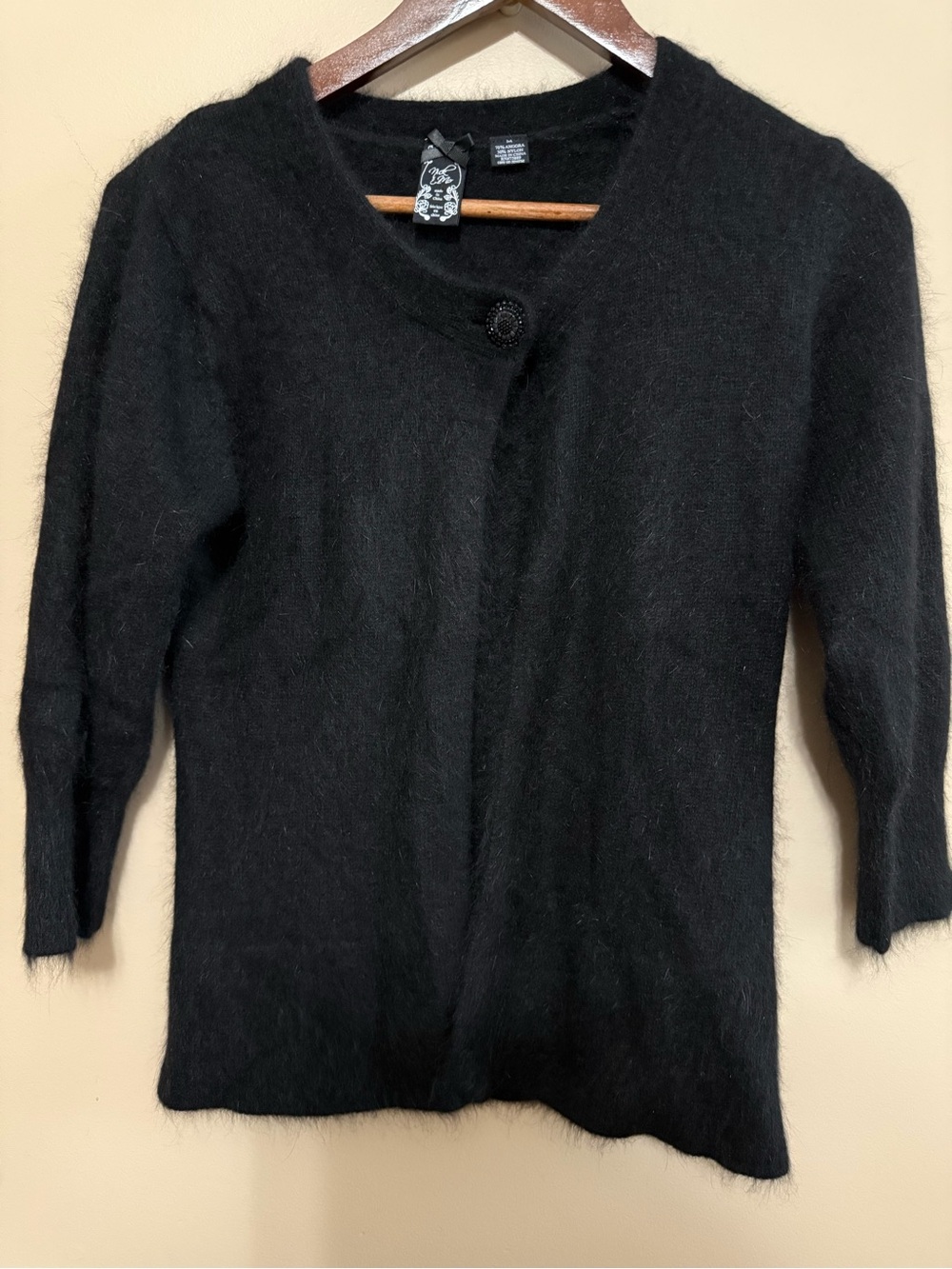 NWOT Nick & Mo Black Angora-Blend Button-Front Cardigan Sz M